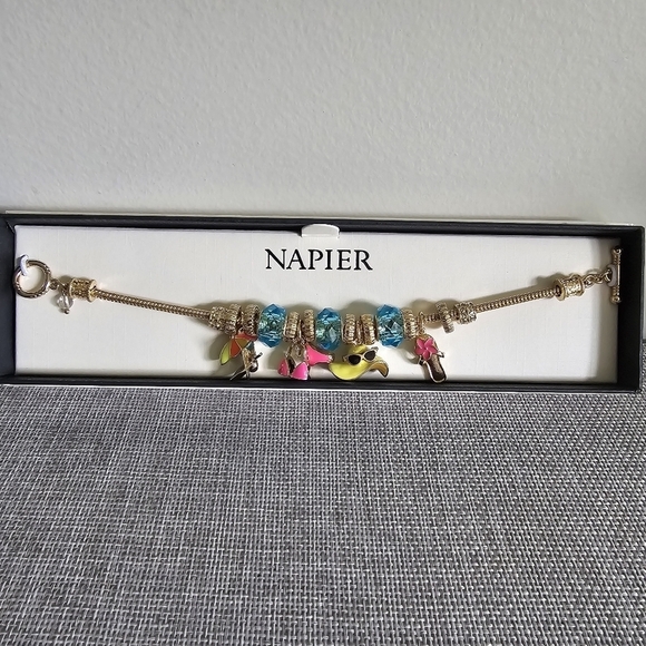 Napier Gold Pink Blue Yellow Summer Charm 7" Bracelet Jewel Flip Flop Hat Bikini - Picture 2 of 4